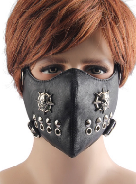 朋克潮流皮饰品，哈雷柳钉红色拉链皮口罩酒吧舞台表演造形道具