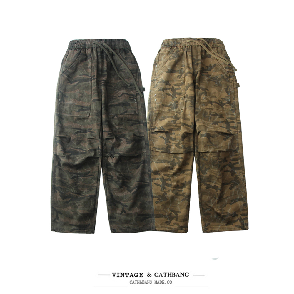 长裤直筒日系复古迷彩直筒裤加厚