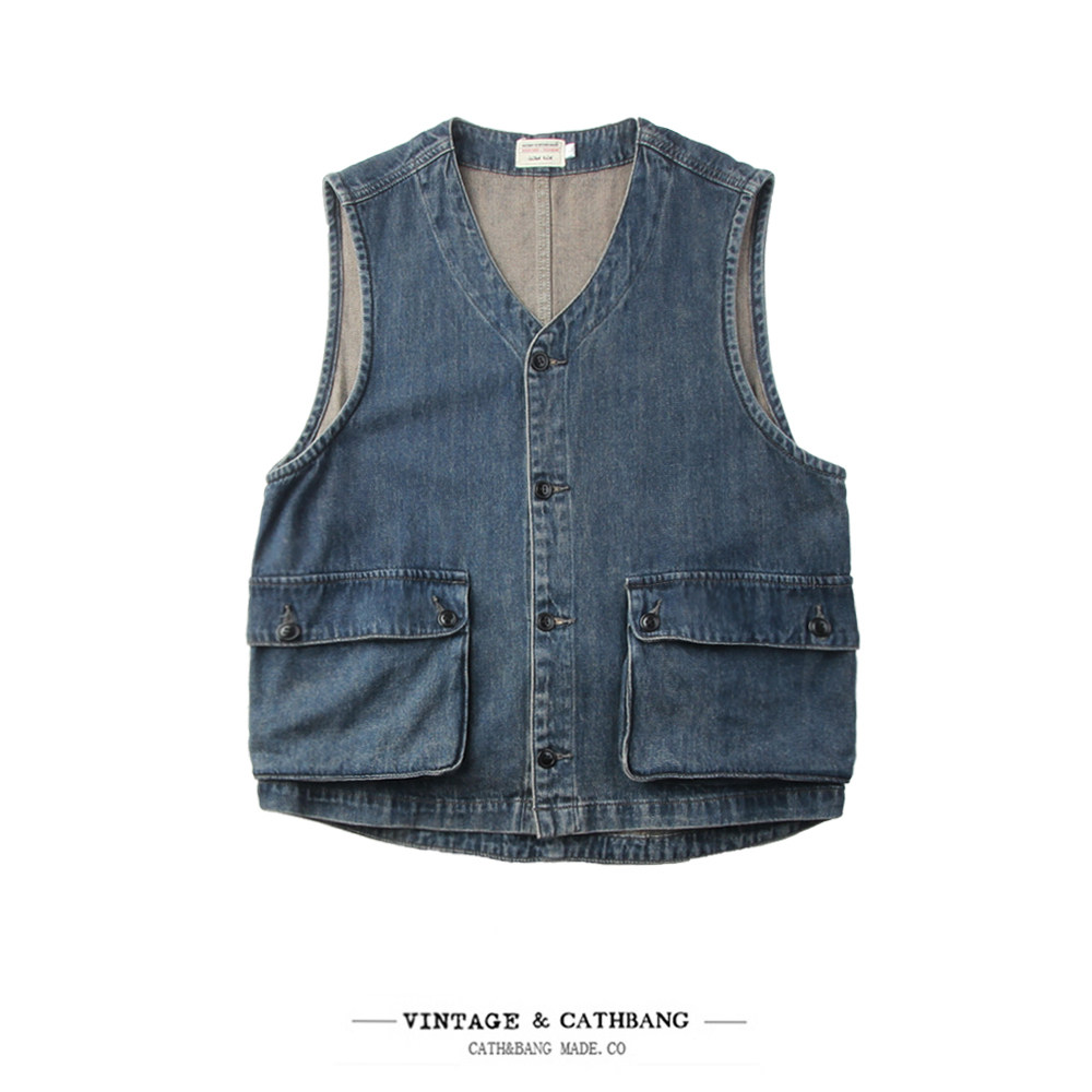 潮流男款日系复古大口袋洗水简约腰带v领牛仔马甲看见牛仔背心,男装,常规马甲,淘宝优惠券,粉丝福利购,淘宝优惠卷