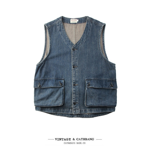 马甲大口袋洗水日系复古宽松简约