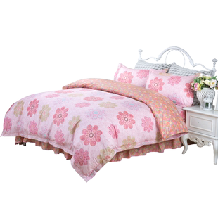 帝豪家纺 纯棉床裙四件套全棉印花家用被套套件单双人床上用品