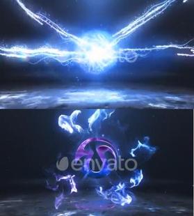 震撼科技蓝色粒子光束汇聚成能量球爆炸揭示出logo标志开场AE模板