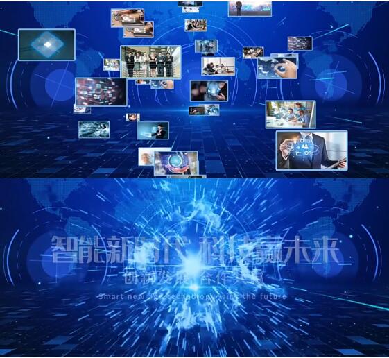 震撼蓝色商务科技感图片照片墙汇聚爆破揭示logo标题片头ae模板