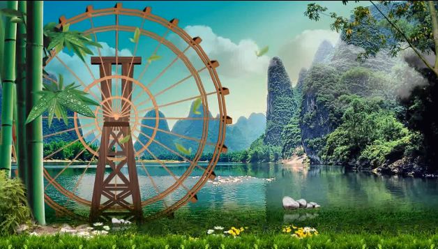 清新绿色独特地域风情企业歌舞晚会苗族山水幸福山歌舞台背景视频