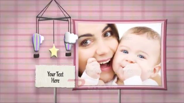 可爱卡通风格男女两款儿童相册新生儿宝宝百日照片展示视频ae模板