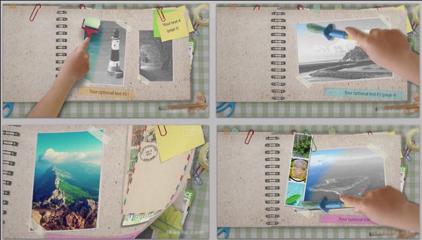 卡通风格烂漫天真的儿童涂抹手工相册家庭个人旅行照片展示AE模板