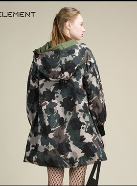 自然元素专柜正品军港之夜假两件军绿色连帽长袖棉服外套棉衣强推