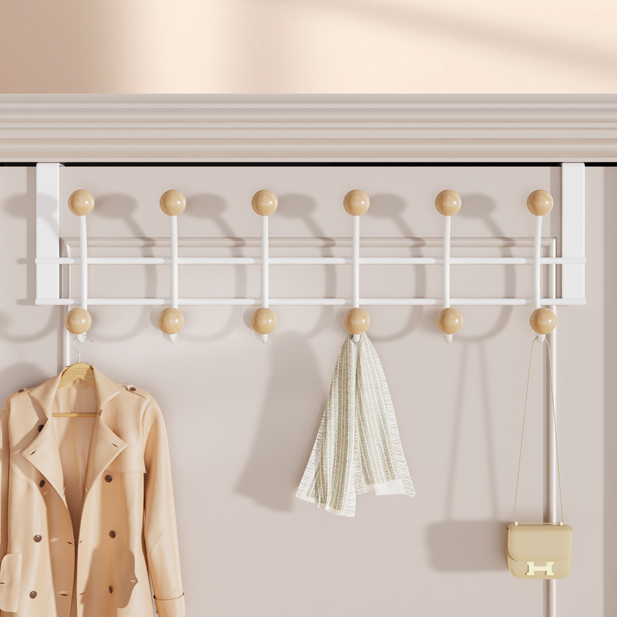 欧润哲木珠门后挂钩门背门上挂衣架免打孔置物架墙上卧室壁衣帽钩