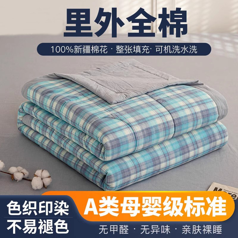 紫罗兰A类纯棉色织水洗棉夏凉被里外全棉空调被新疆棉花被可机洗