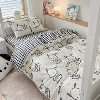 Violet all-cotton Sanrio small cartoon print three-piece set, pure cotton bed sheet, duvet cover and bedding four-piece set thumbnail 3
