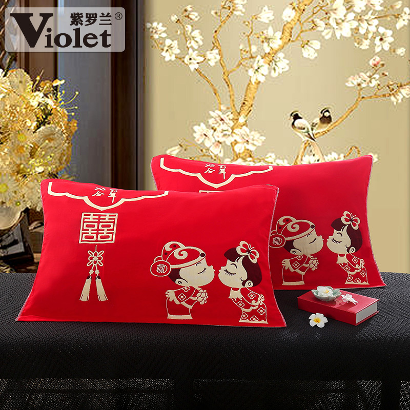 一對裝】紫羅蘭全棉繡紗布枕巾