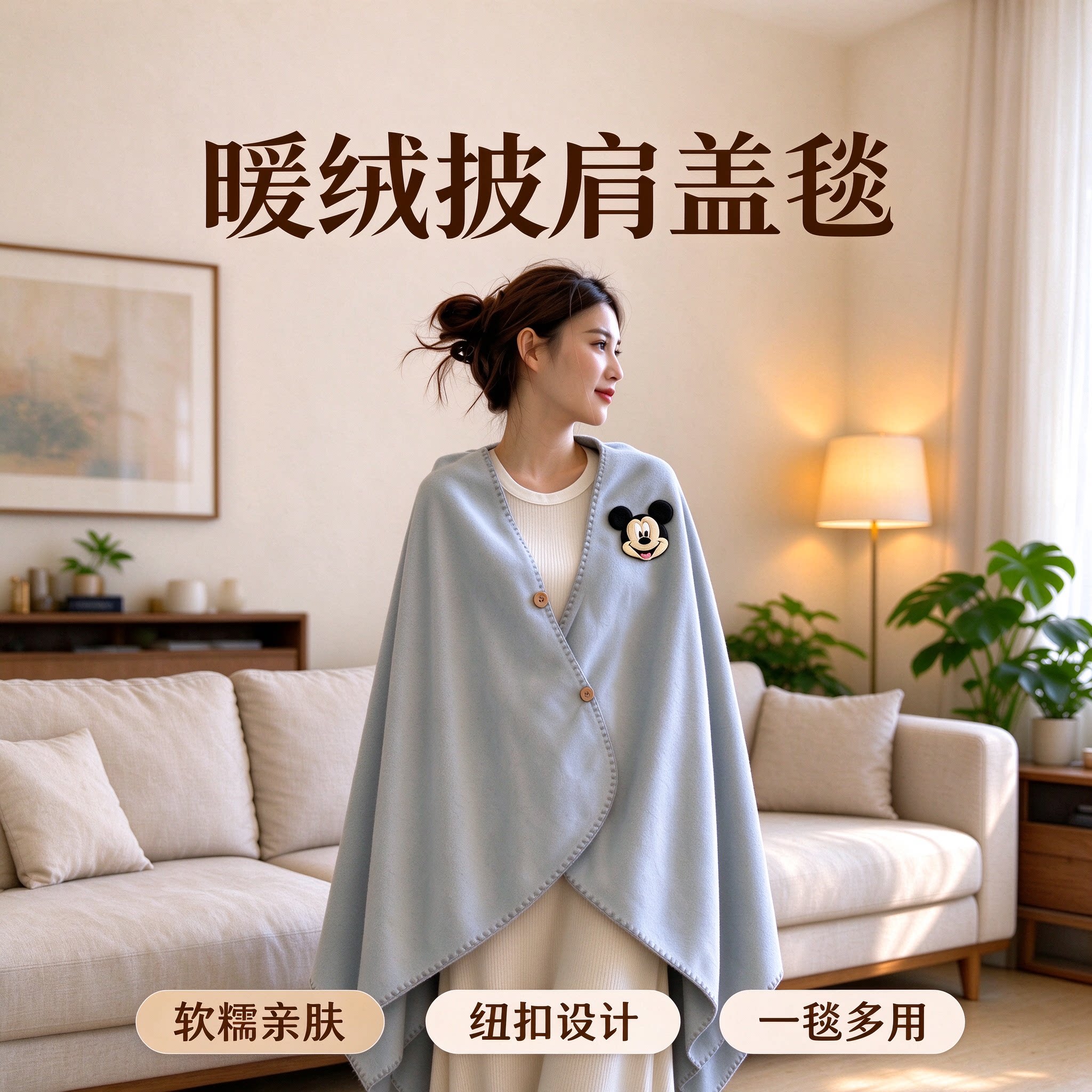 可爱迪士尼羊棉绒披肩小毯子