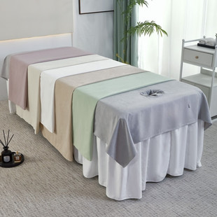 按摩理疗床单纯色美容院推拿专用白色床单医院足疗隔脏带洞四季款