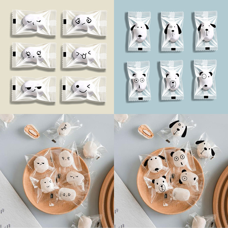 透明奶枣袋可爱表情糖果包装袋纽扣饼干迷你机封袋子100只加厚混