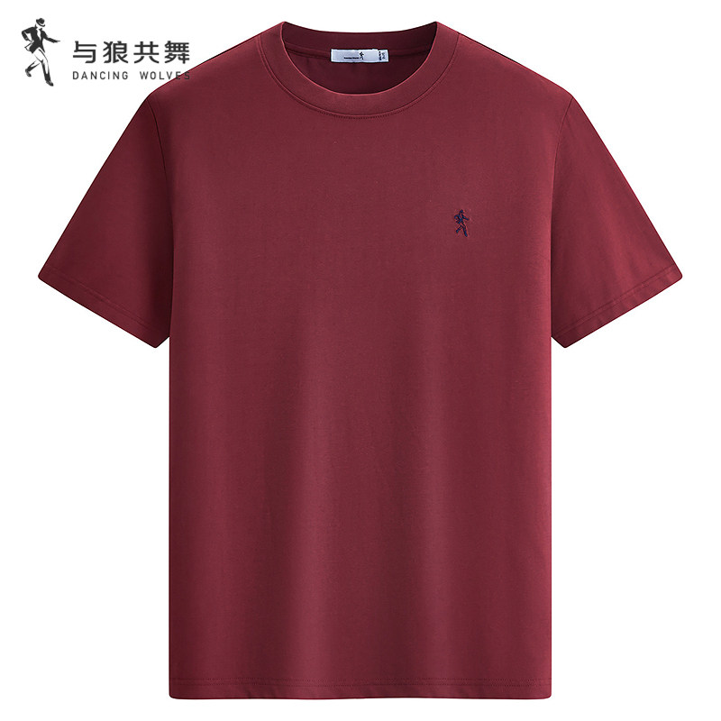 【凉感】与狼共舞圆领短袖T恤男2026夏季款抗菌刺绣净色透气上衣 - 实物图