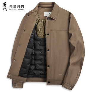 【羽绒内胆】与狼共舞翻领夹克男2025冬季新款石墨烯蓄热保暖外套