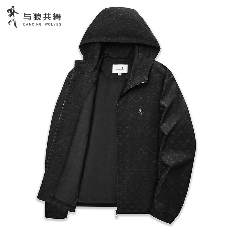 【加绒】与狼共舞连帽夹克男2025秋冬新款老花满印防风保暖外套