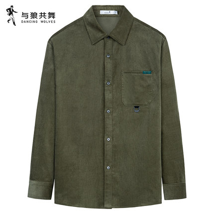 【花卉刺绣】与狼共舞长袖衬衫男2024春季新款灯芯绒宽松纯棉衬衣
