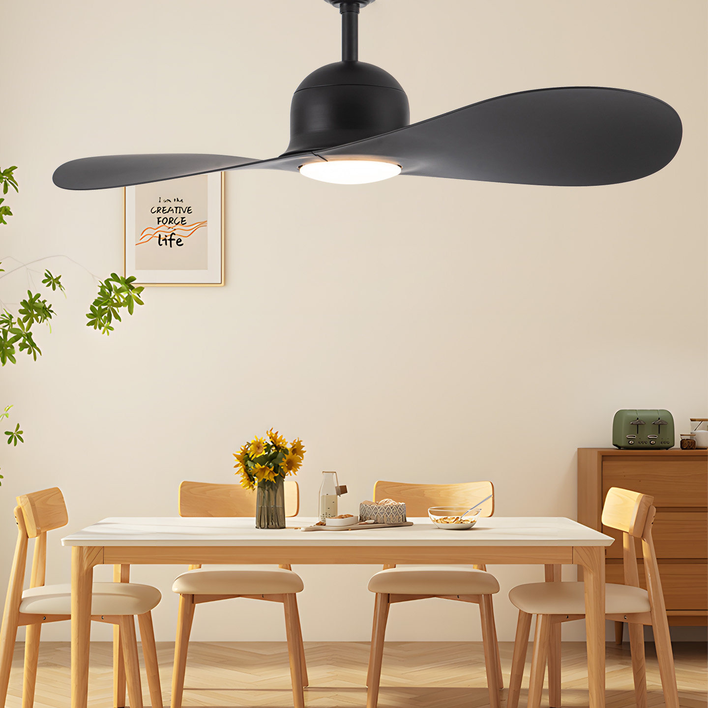 北欧静音简约吊扇灯客厅餐厅设计师创意艺术个性带电风扇吊灯家用