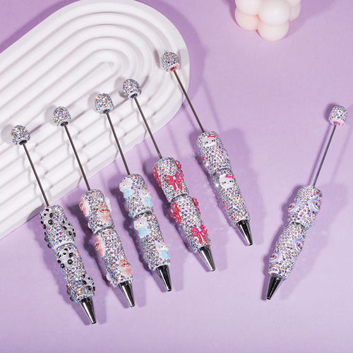 创意卡通夜光满钻蝴蝶结kt熊猫diy手工串珠笔萌粒笔圆珠笔配件