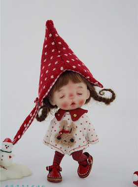 ob11/gsc娃衣 红色尖帽子包屁衣哈衣 圣诞节洋装 秋冬装虎牙诺诺