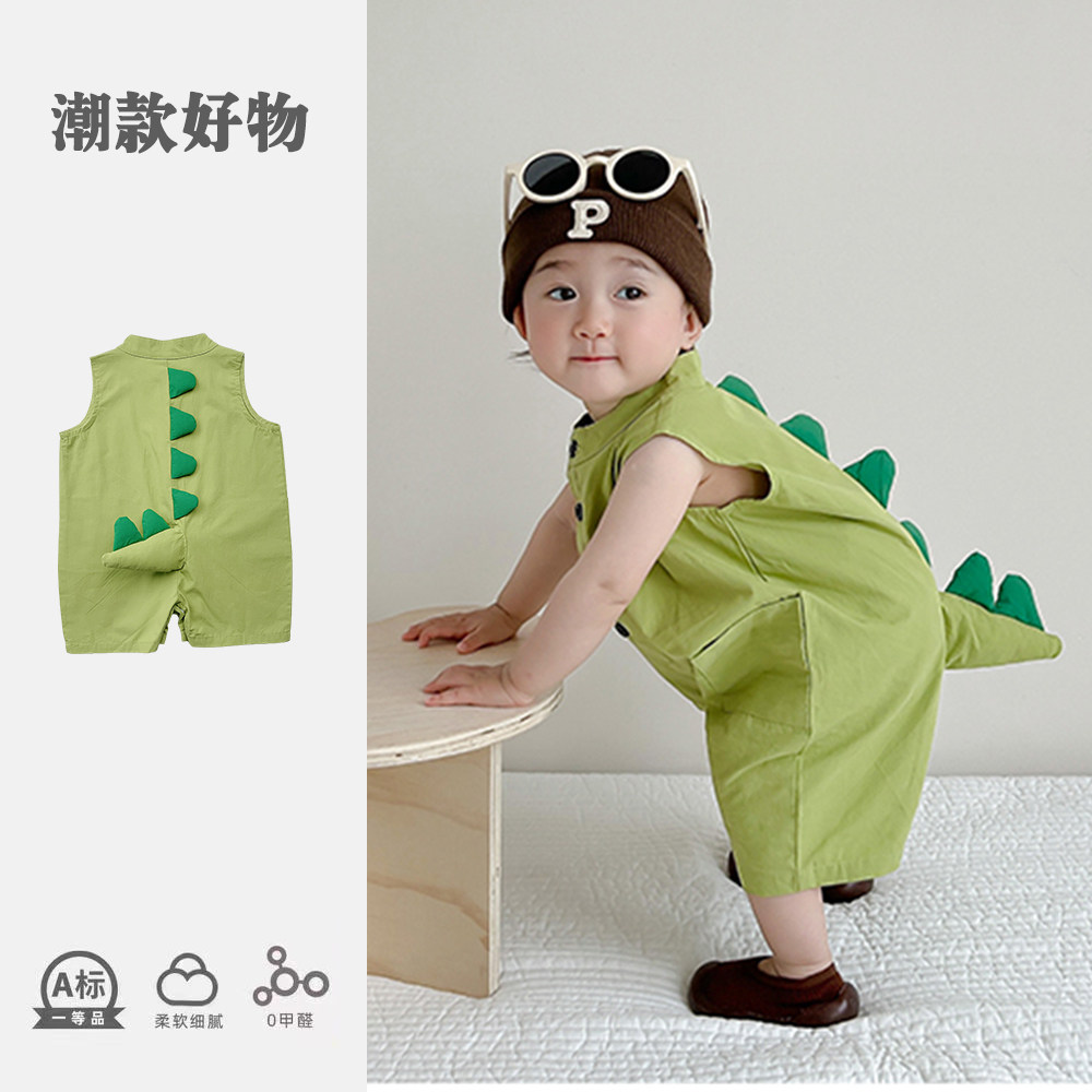 宝宝连体衣夏天薄款婴儿纯棉衣服短袖背心新生儿包屁衣恐龙外出服