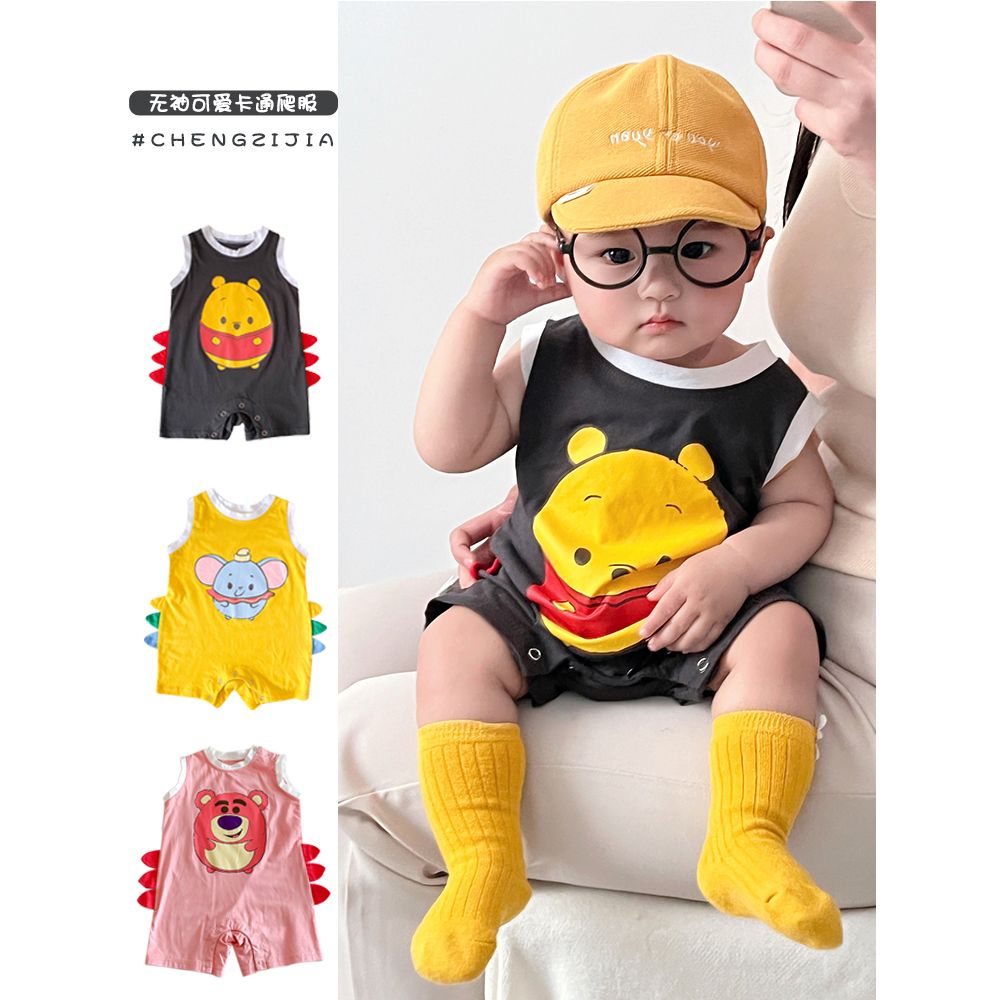 婴幼儿夏款可爱男女童宝宝衣服夏季无袖纯棉连体衣短袖薄款背心夏