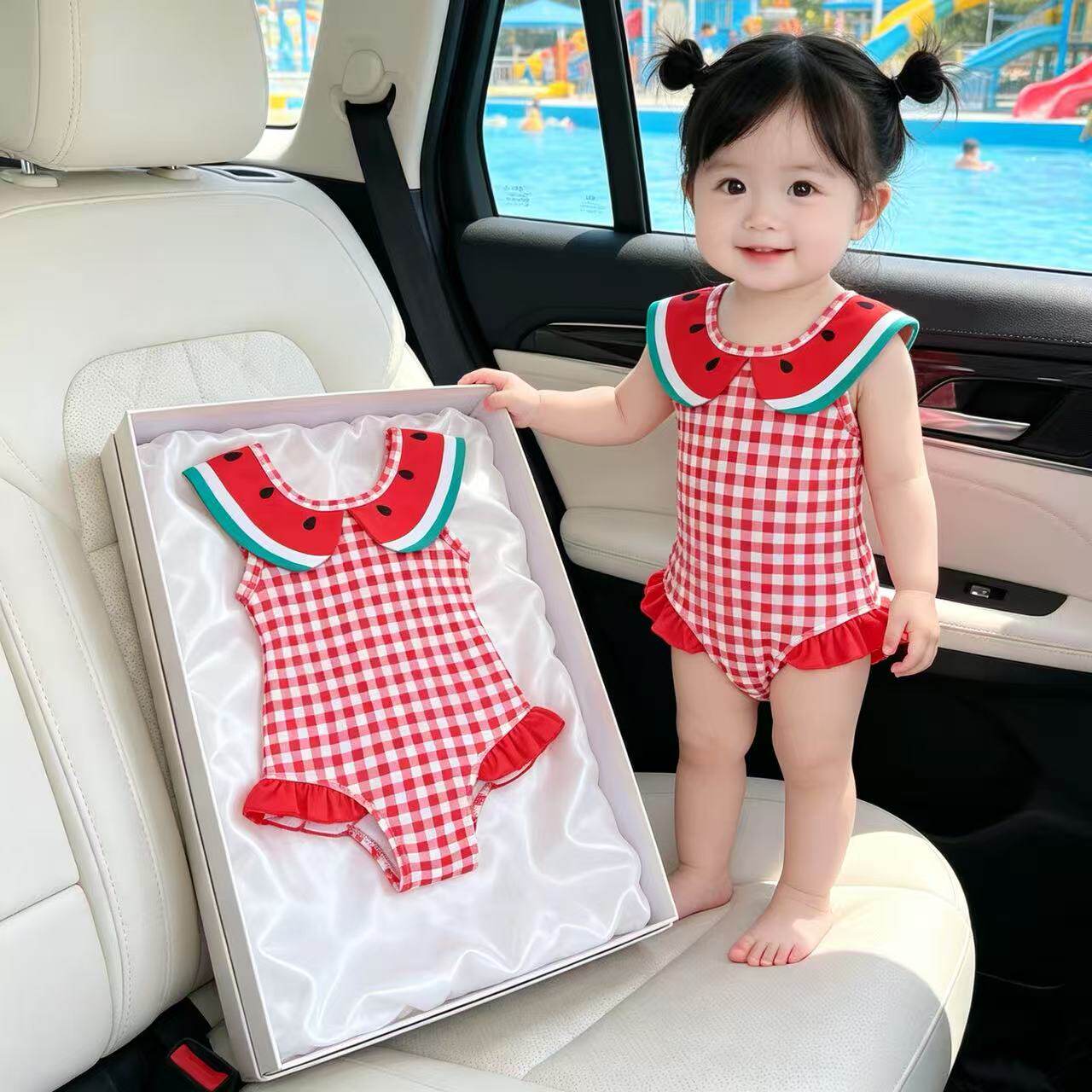 可爱女宝宝海边沙滩连体速干泳衣