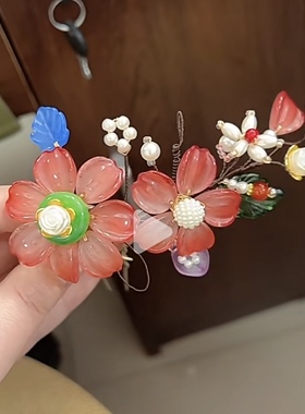 原创设计手工制作发冠红紫色发冠古风汉服发饰发簪发钗发饰
