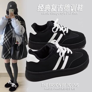厚底增高废土风跑步运动黑色鞋 复古经典 2026新款 女鞋 子百搭 德训鞋