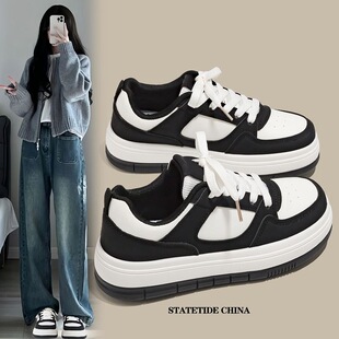 2026新款百搭轻便ins厚底学生黑白熊猫色板鞋跑步运动休闲女鞋潮