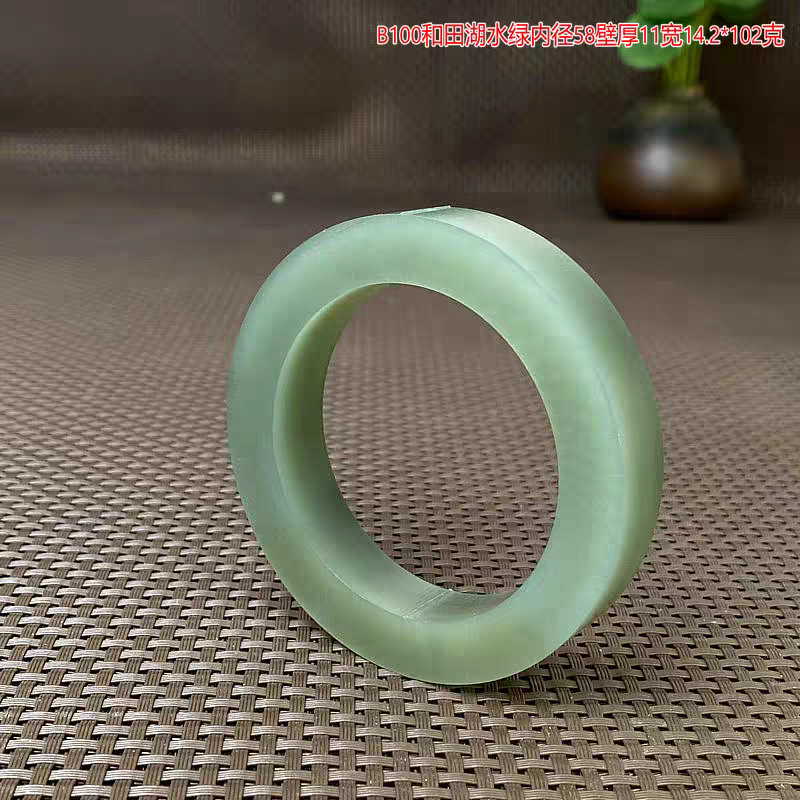 精品和田玉青玉手镯毛圈老坑冰底湖水绿玉石镯子细润微裂放漏B100