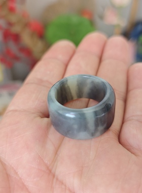 天然孤品和田玉青花扳指指环20.5黑白相间玉润无裂一物一图ZB01