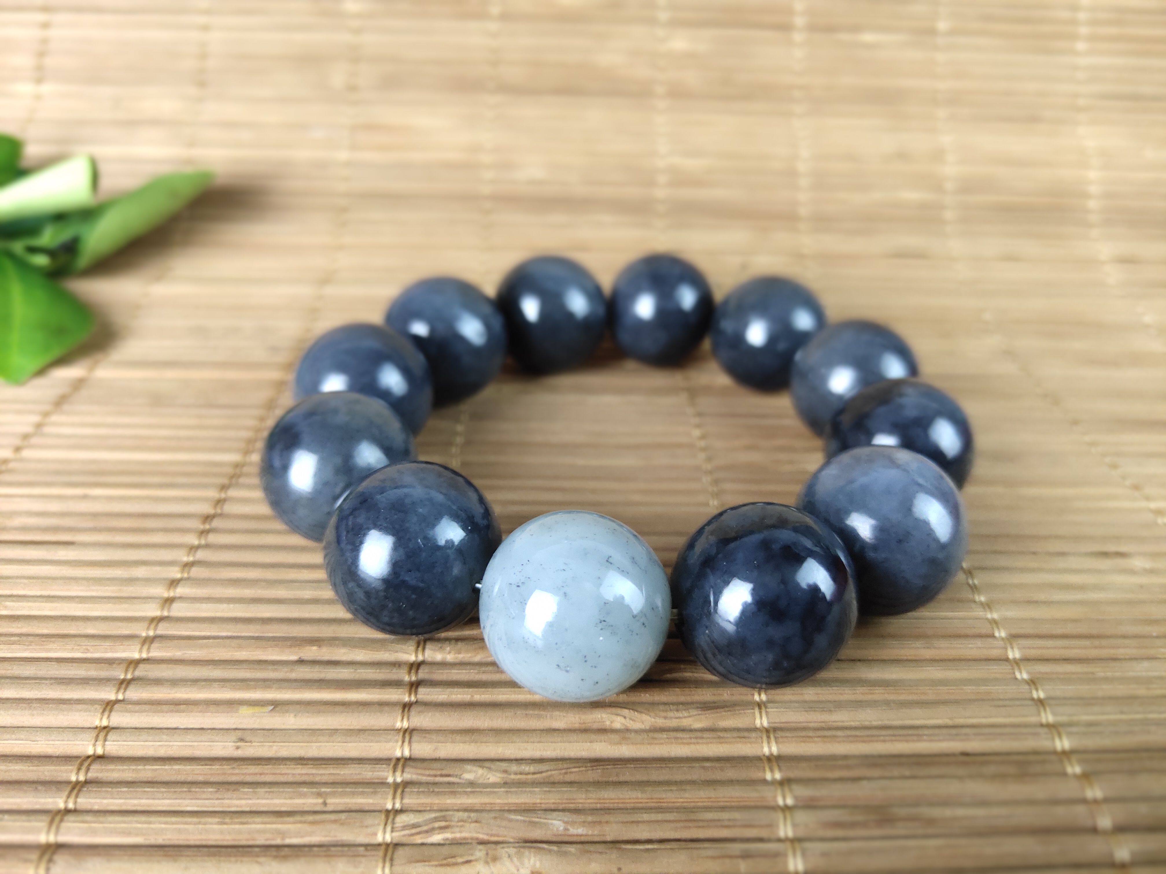 新疆和田玉手链路路通青花籽料手串墨玉念珠青白玉籽料男女款包邮