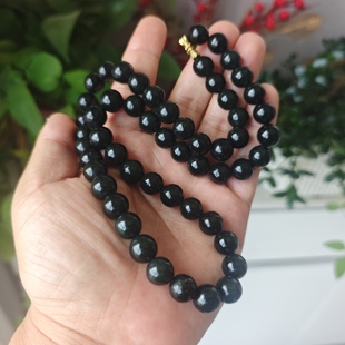 天然和田玉黑青玉卡10项链男女款玉珠链子玉石珠子正品玉润珠圆