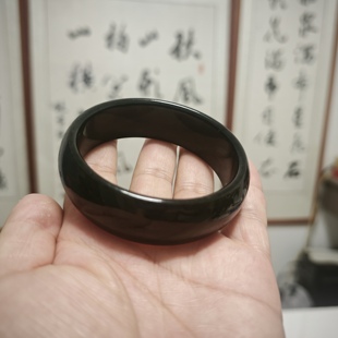 放漏10年前老料天然和田玉黑青玉手镯宽版轮胎镯妈妈镯正品玉镯子