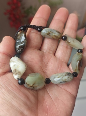 开春放漏天然籽料原石手链白玉青白玉手串黑红皮籽料原石手链男女