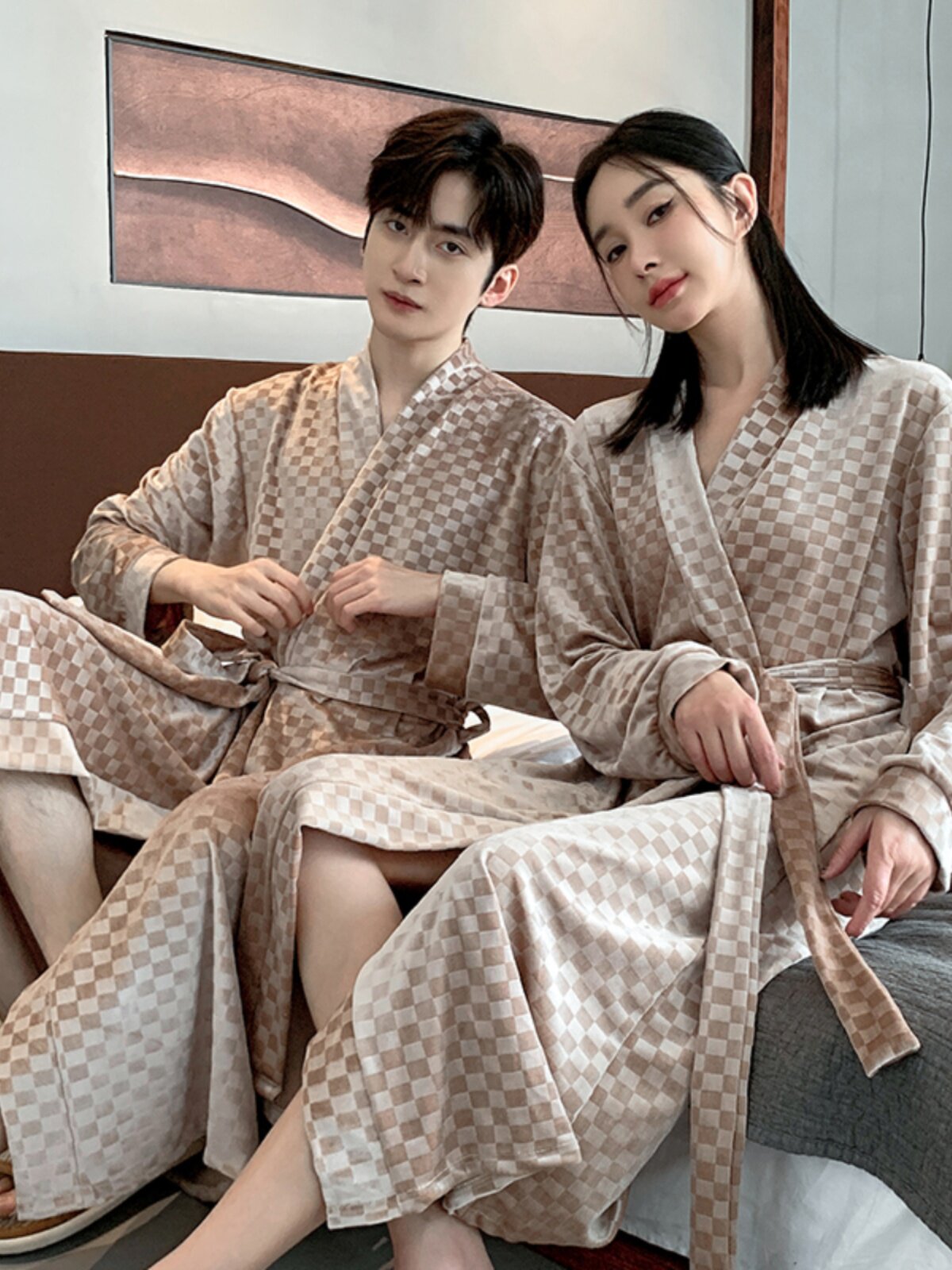 FALL WINTER 2024 GOLDEN VELVET NIGHTGOWN WOMENS BATHROBE MORNING ROBE PLUS SIZE PLAID CORAL FLEECE LOUNGEWEAR THICKENED BATHROBE