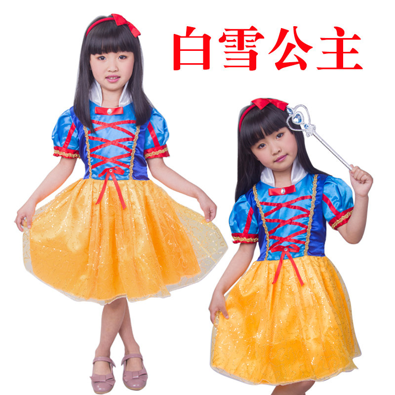 白雪公主裙cos扮演服小女孩泡泡袖高品质礼服万圣节儿童服装女童图片