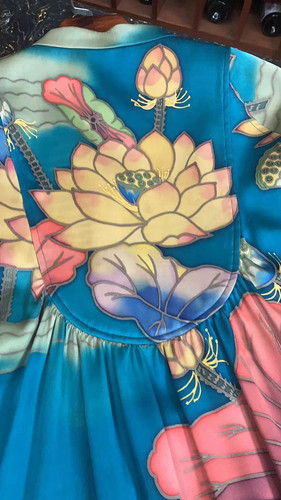 香云纱手绘连衣裙袍子《蓝莲花》样衣不退不换