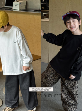 cookie kids 秋季款 中小童韩版纯棉笑脸印花白黑色打底衫长袖T恤