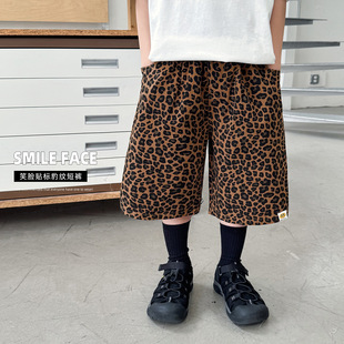 cookie kids 夏季款 中小童时尚豹纹休闲裤帅气笑脸贴标宽松短裤