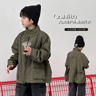 cookie kids 秋冬款 儿童复古大口袋风衣全棉斜纹中长款工装外套
