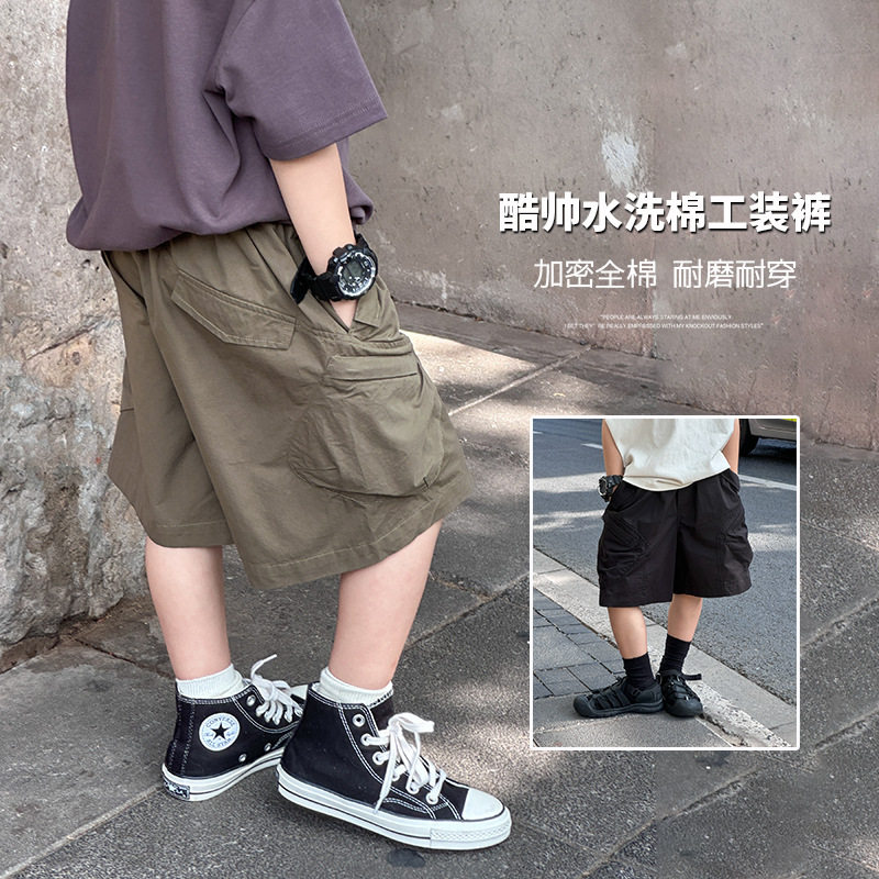 cookie kids 夏季款 儿童纯棉水洗大口袋工装短裤复古宽松五分裤