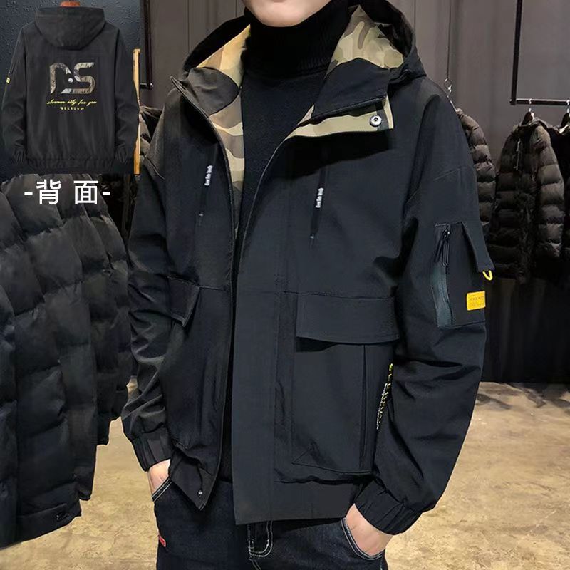 胖子外套男2023秋冬季加绒外套衣服潮流青春工装学生潮流韩版夹克