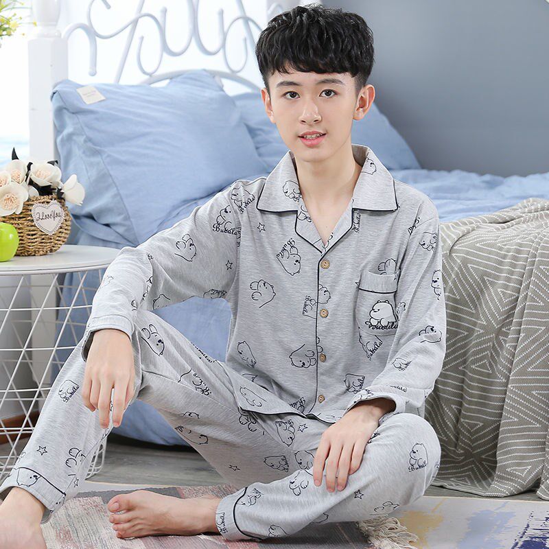 男士睡衣春秋款纯棉长袖大码可外穿秋冬季全棉开衫卡通家居服套装