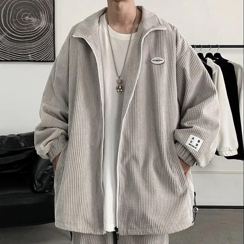 灯芯绒外套男潮流春秋季ins潮牌日系宽松大码衣服立领棒球服夹克