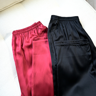 巨推荐 手感超级棒的素绉缎裤子  夏季真丝宽松桑蚕丝女式九分裤