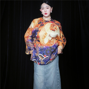 清 ～高货 早秋 真丝麻纱 定位印花衬衫上衣。鹤舞九天  新中式