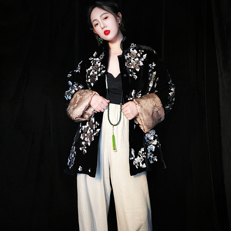 2024春款蚕丝丝绒新中式国风唐装